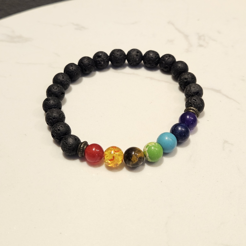 7 Chakra Healing Multicolor Beaded Bracelet Lava Rock